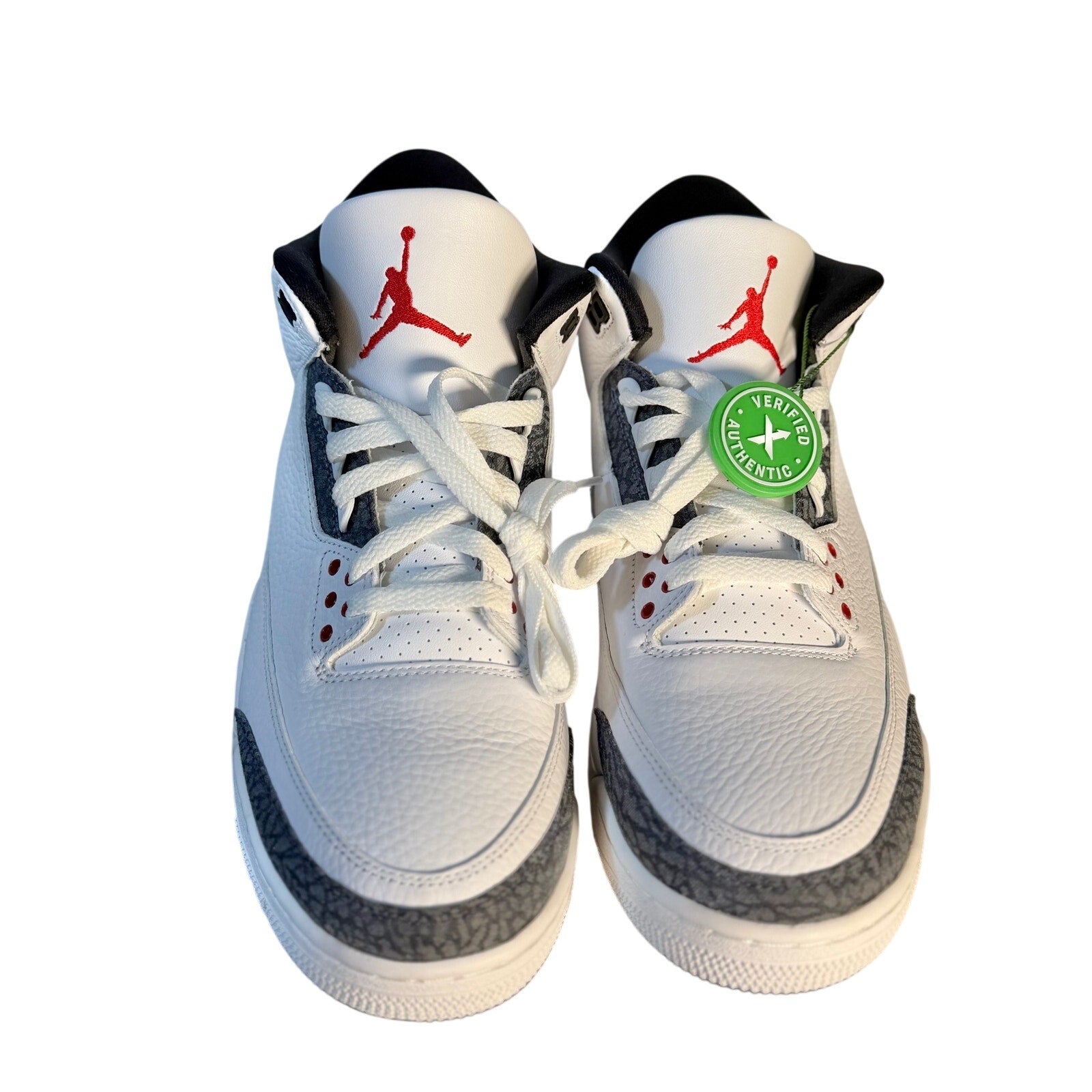 White Cement Air Jordan 3 Retro men's athletic sneakers with classic design and white, grey, and orange accents.