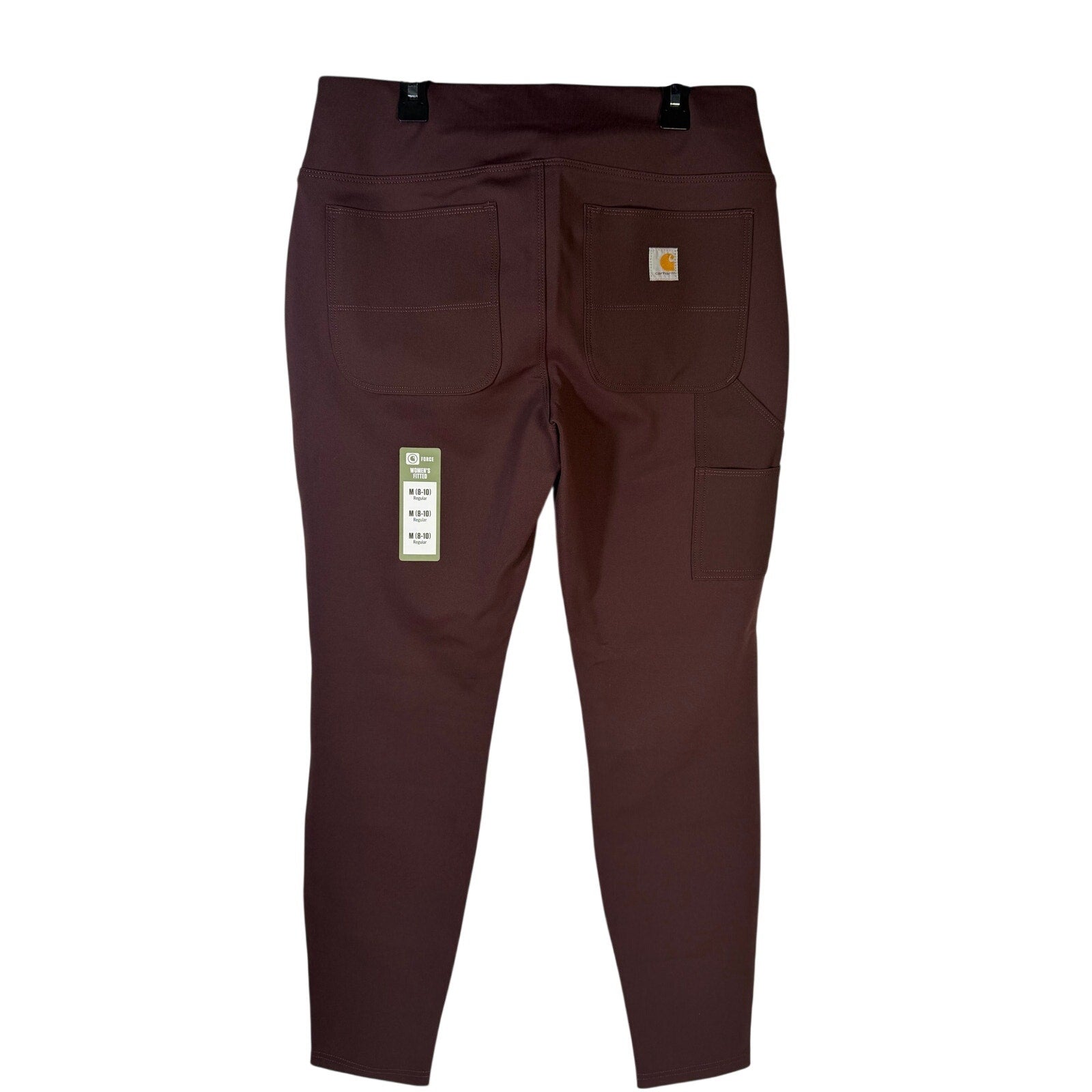 Carhartt Force women's fitted utility pants in size M 8-10 regular, brown, showing the durable fabric and tailored fit.