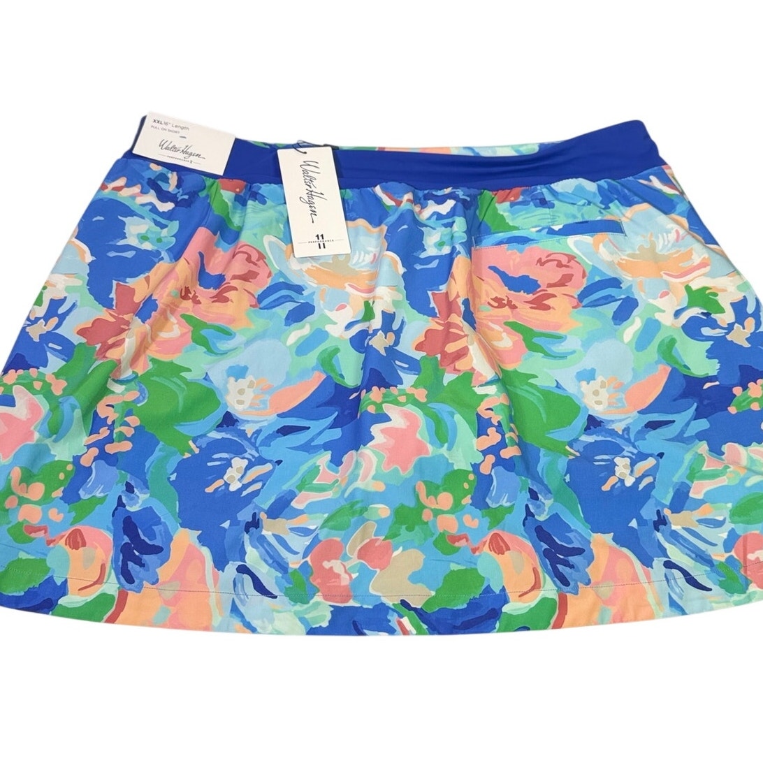 Walter Hagen women's floral pull-on golf skort in size 2XL, 16-inch length, with vibrant floral pattern and comfortable fit.