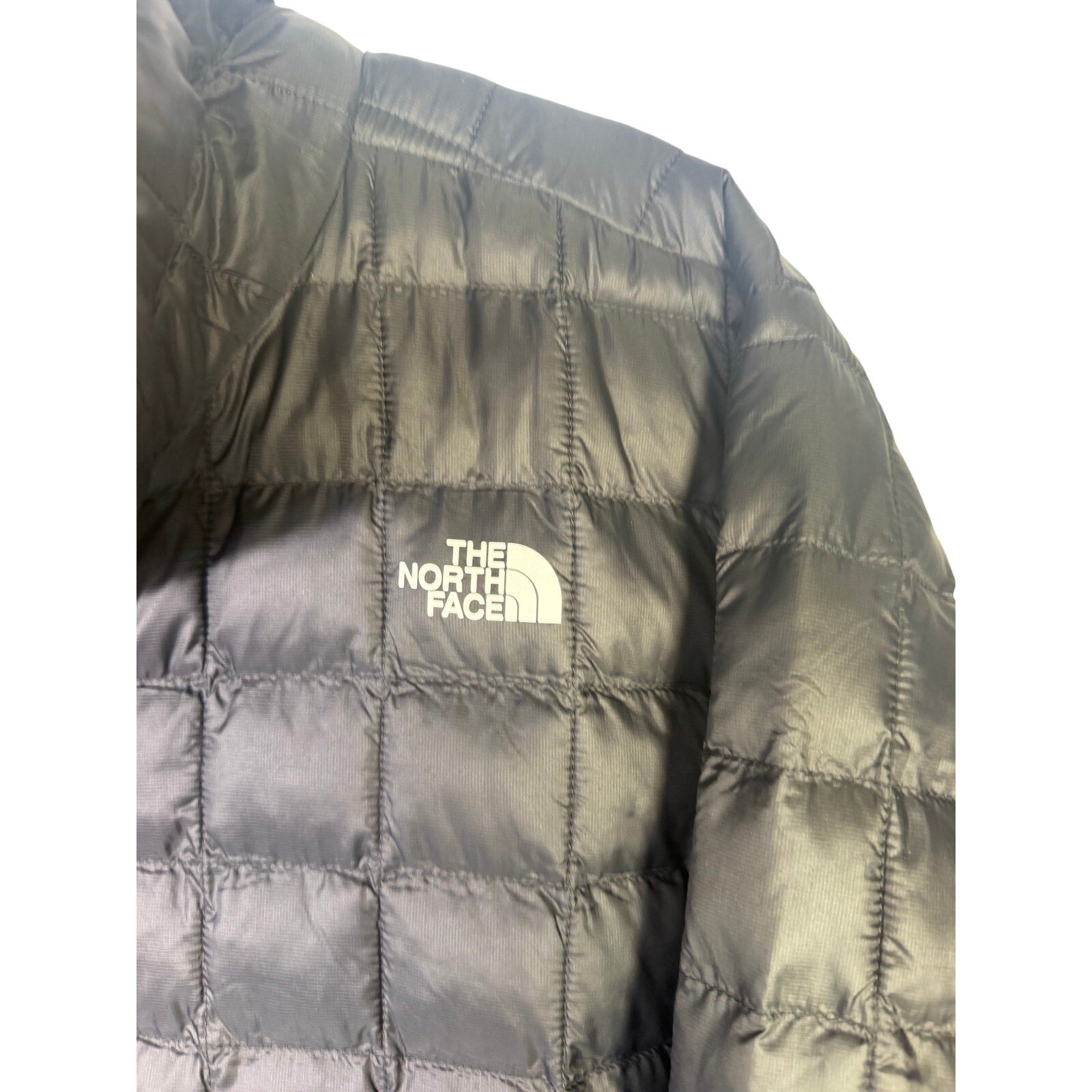 Black The North Face Women’s Plus ThermoBall Eco Jacket in size 3X Tall, front view showing quilted design and full-length zipper.