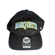 Black '47 Marquette Golden Eagles adjustable hat with curved brim and embroidered team logo, casual NCAA fan accessory