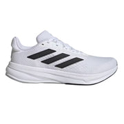 Adidas Response Super women's running sneakers in white, black, and halo silver with cushioned design and athletic style.