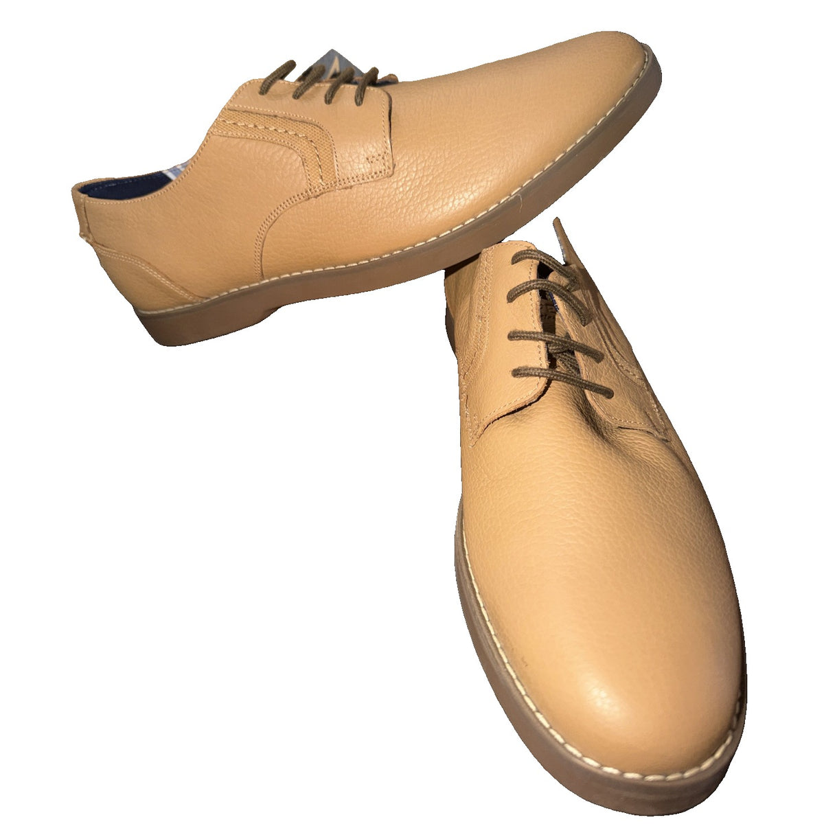 Sperry Top-Sider men's tan pebble leather plain toe oxford shoes in size 11.5, new in box, featuring classic style and smooth leather finish.