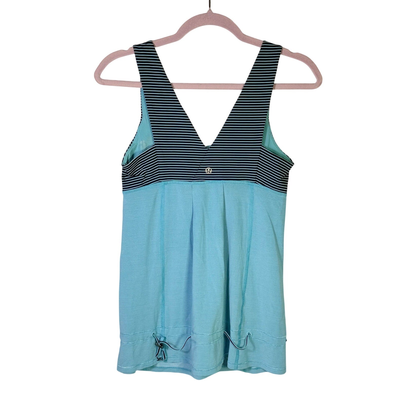 Lululemon Women’s Size 6 Blue Striped V-Neck Athletic Tank Top Drawcord