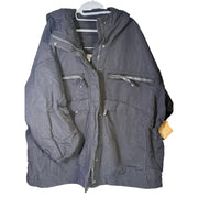 Black hooded utility jacket hoodie by Free People, women’s size M/L with front pockets and adjustable drawstrings.