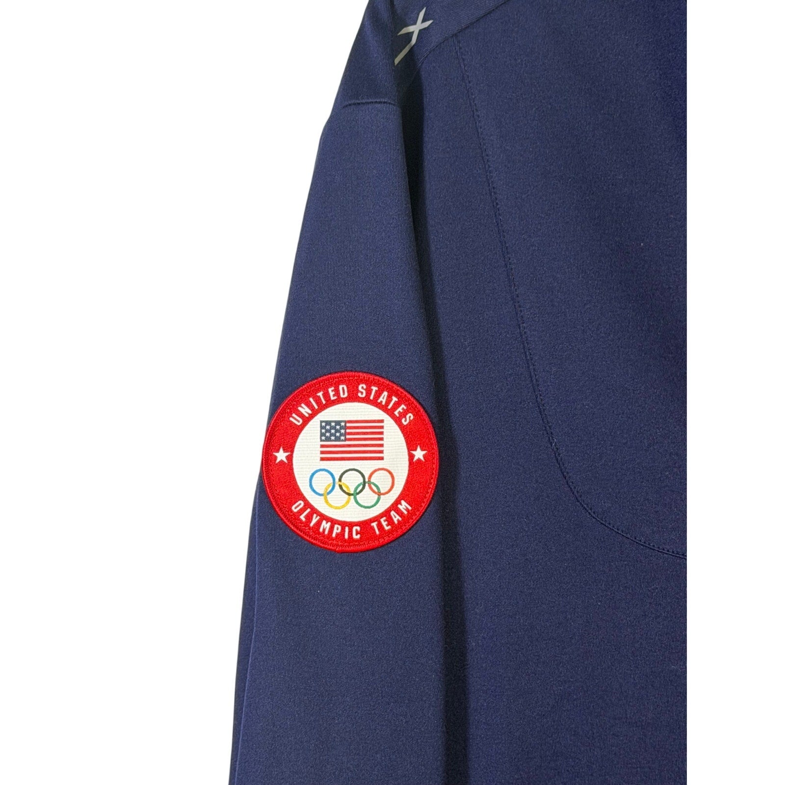 Men's navy Ralph Lauren RLX Team USA Olympic quarter-zip pullover sweatshirt in XXL, featuring a quarter-zip collar and team logo.
