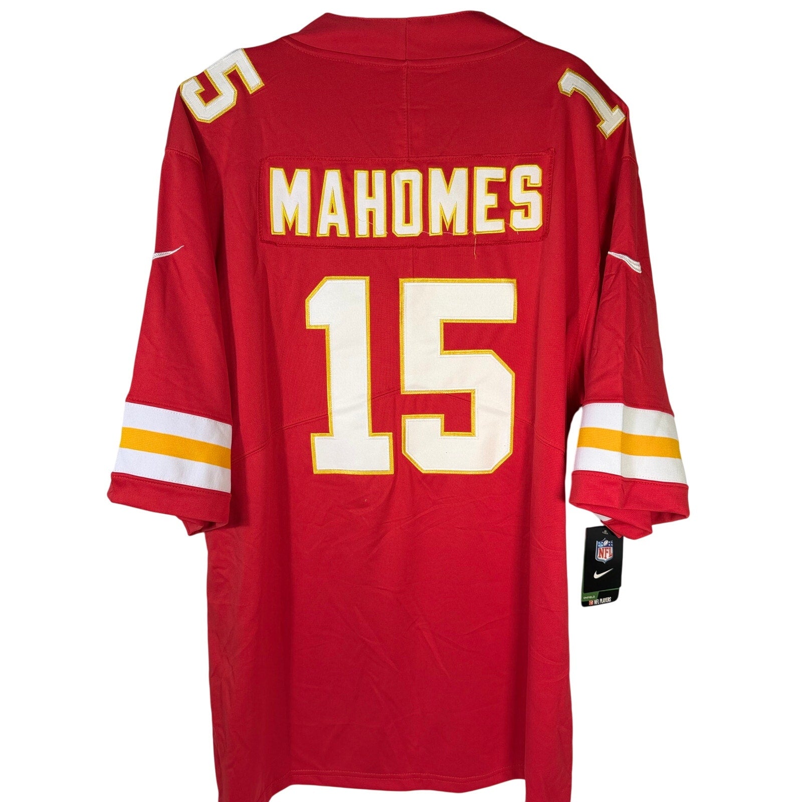 Nike NFL Kansas City Chiefs Patrick Mahomes #15 men's on-field jersey in size XXL, featuring team logo and player number.