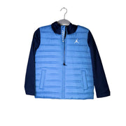 Jordan Boys Legend Blue Hybrid Puffer Jacket in size small, front view showing the blue quilted puffer design and logo details.