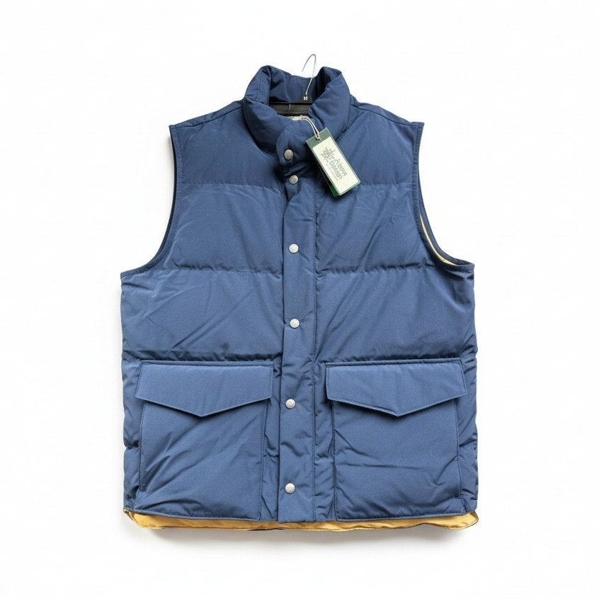Alpine Design men's blue insulated puffer vest with snap front, lightweight and warm, suitable for outdoor cold weather.