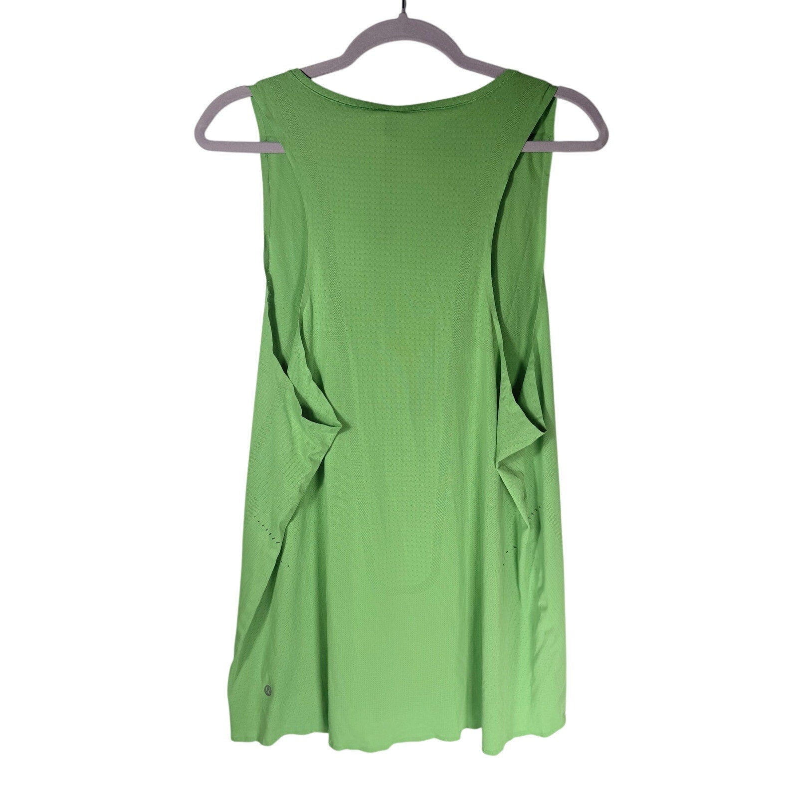 Lululemon women's lime green open-back athletic tank top, size XL, lightweight and breathable for activewear.
