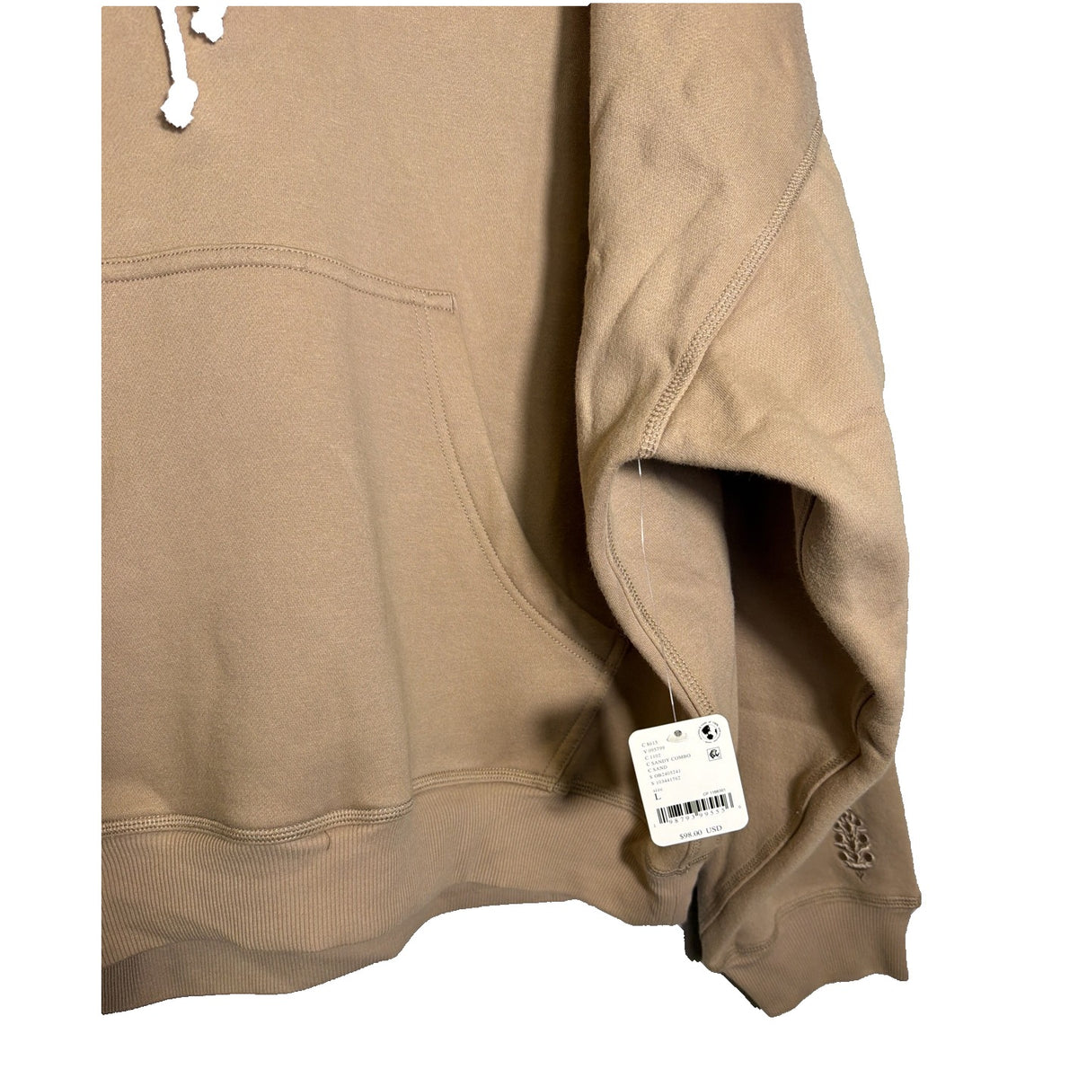 Women's Free People FP Movement graphic hoodie in sand color, casual sweatshirt with printed logo, size large.