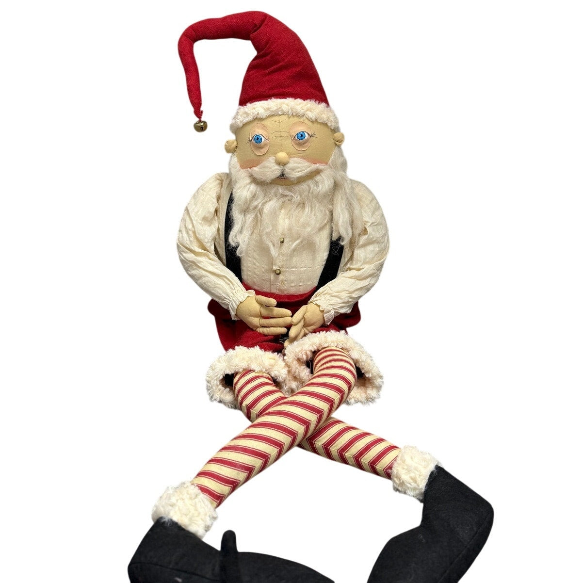 Joe Spencer Gathered Traditions Meriweather Santa holiday decor, 49-inch weighted shelf sitter with festive details.