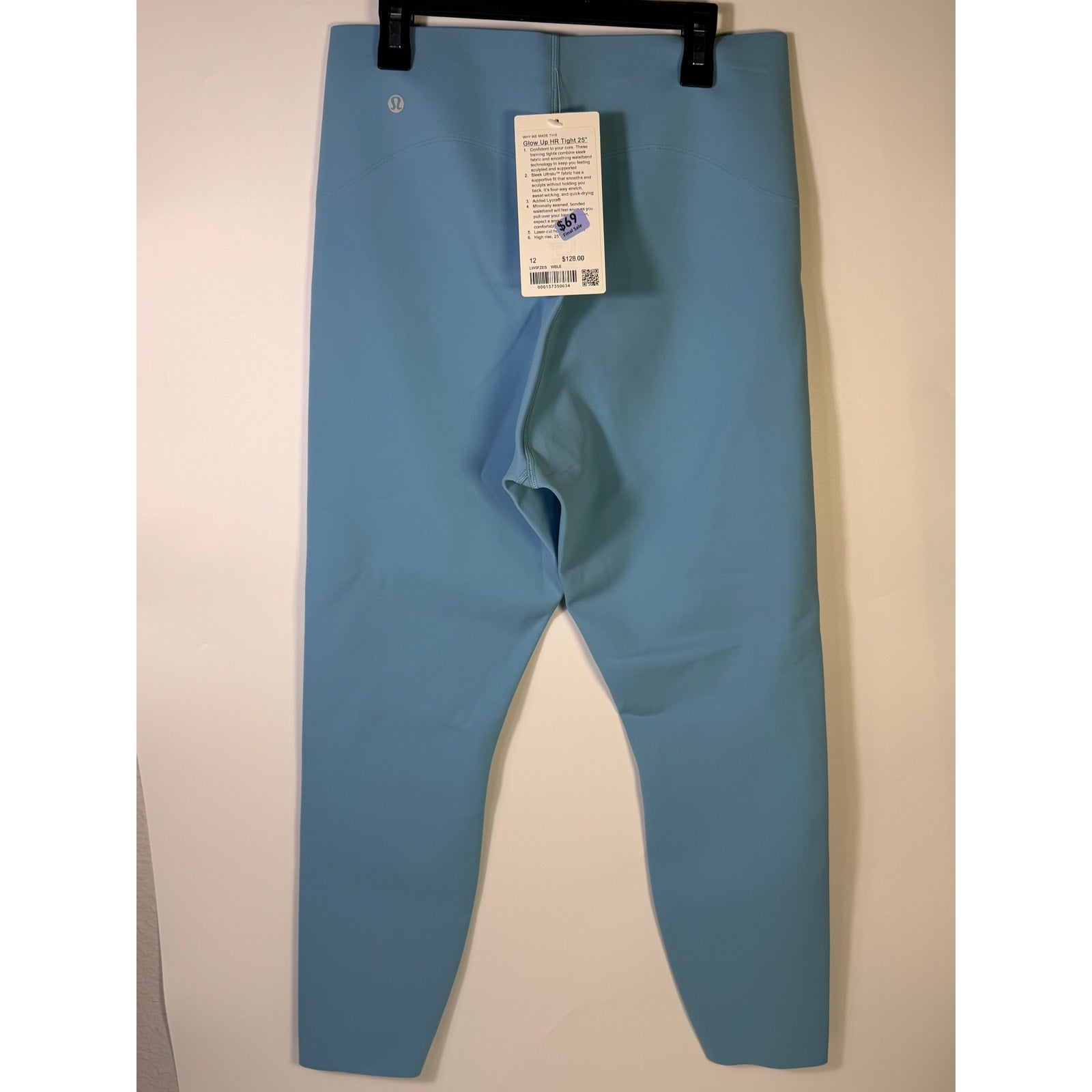 Lululemon Glow Up HR Tight 25-inch women's leggings in Windmill Blue, showcasing stretchy athletic fabric and fitted design.