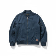 Navy blue Lucky Brand men's zip-up top, size large, casual T-shirt with front zipper and long sleeves, displayed on a hanger.