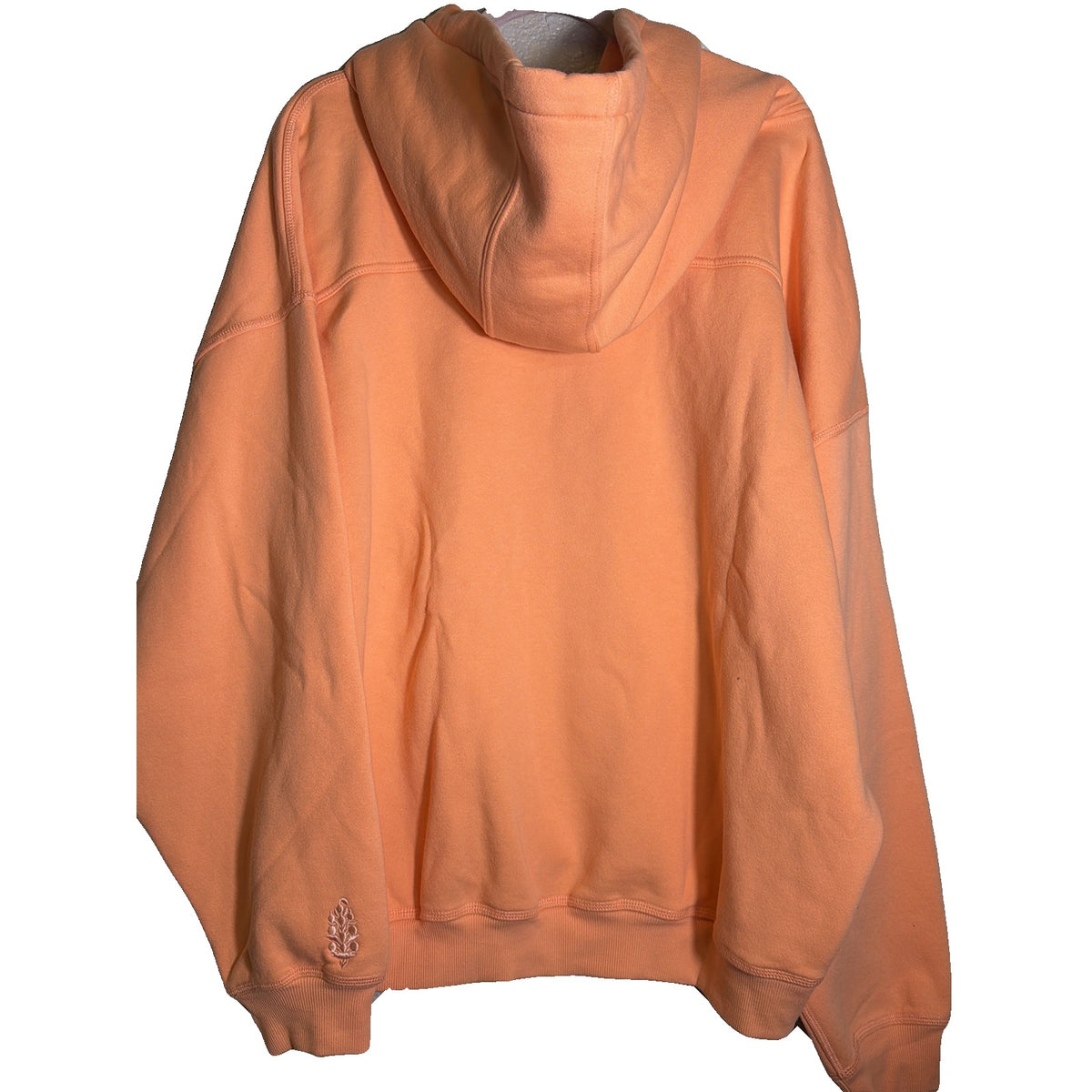 Women's FP Movement Free People oversized logo hoodie in fruit punch color, front view showing relaxed fit and bold logo print.