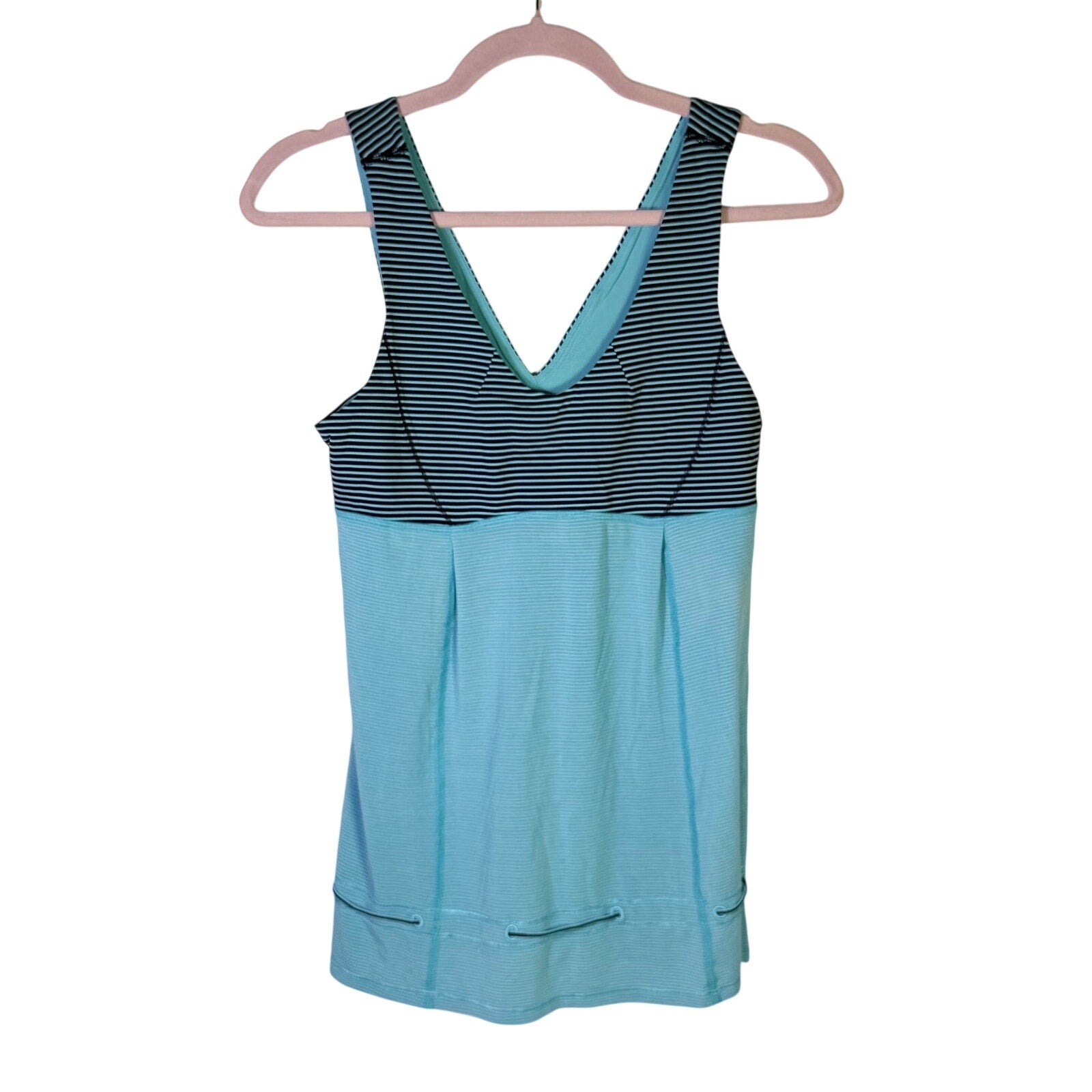 Lululemon Women’s Size 6 Blue Striped V-Neck Athletic Tank Top Drawcord