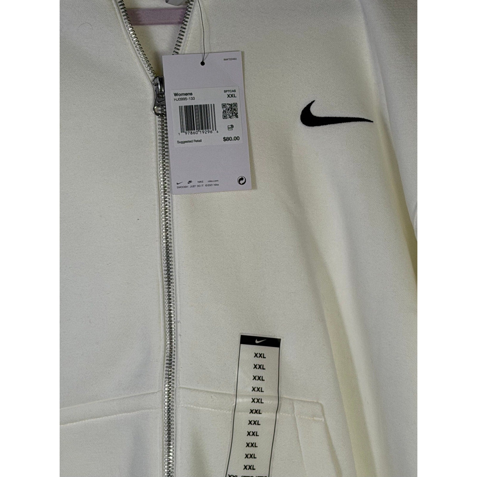 Nike Sportswear women's full-zip hoodie in cream ivory, size XXL, featuring a visible Nike Swoosh logo.