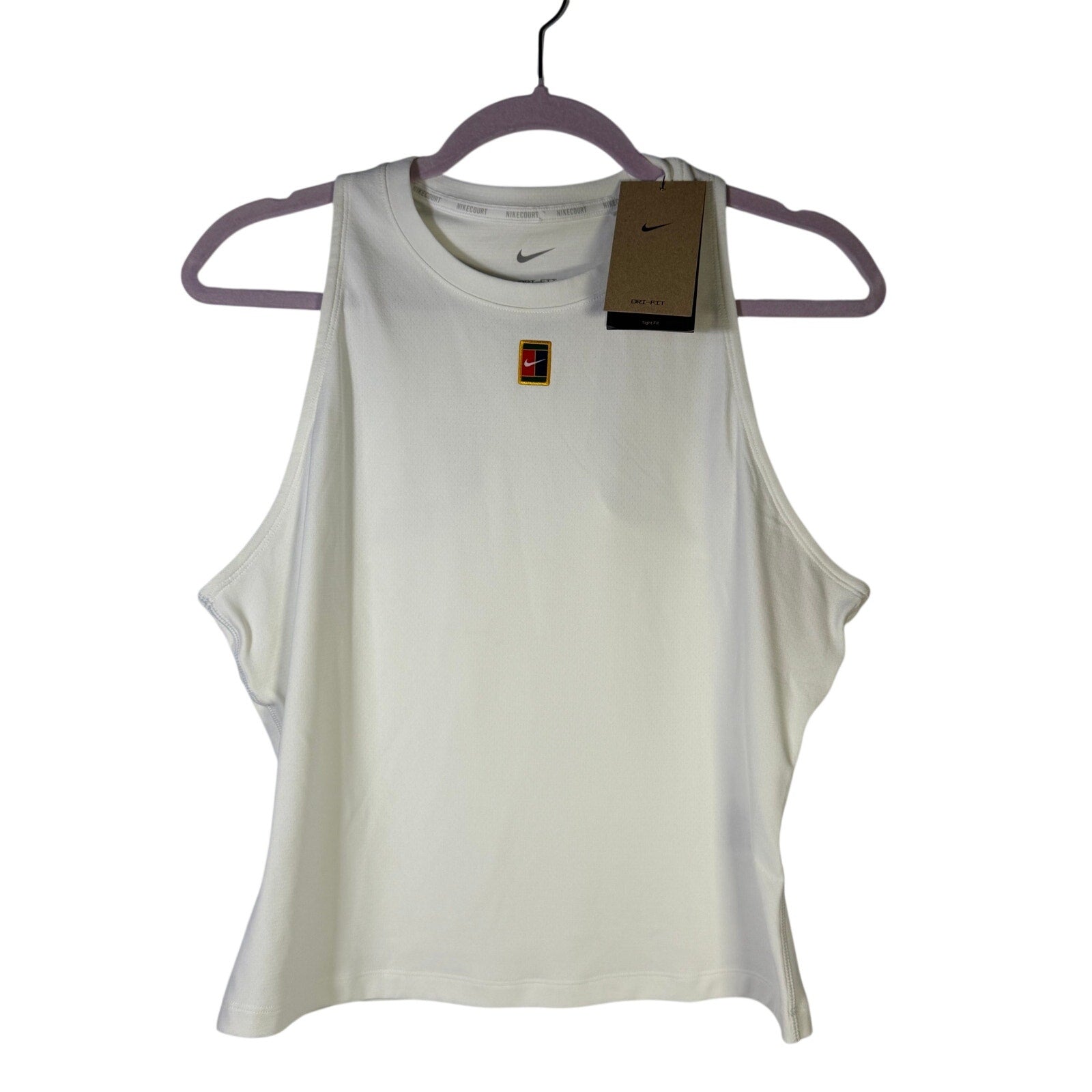NikeCourt women's white tennis tank top in size XL, lightweight and breathable athletic top for active sportswear.
