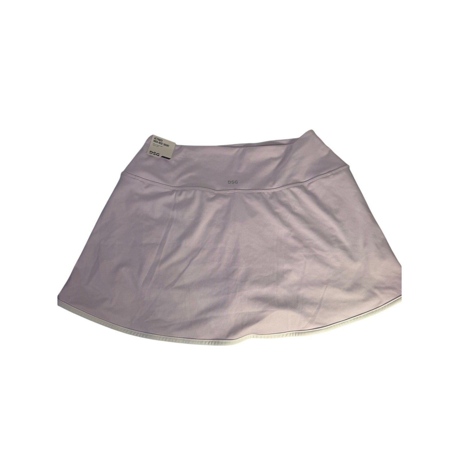 DSG Women’s Activate high-rise lavender skort with built-in shorts, size L, featuring a stylish athletic design and comfortable fit.