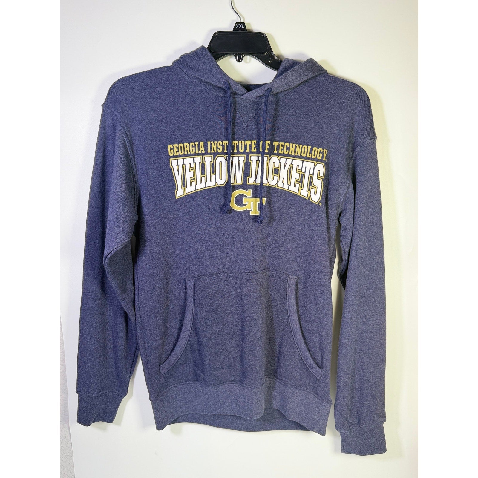 Rivalry Threads Georgia Tech Yellow Jackets men's blue pullover hoodie, size small, with team logo and comfortable fabric.