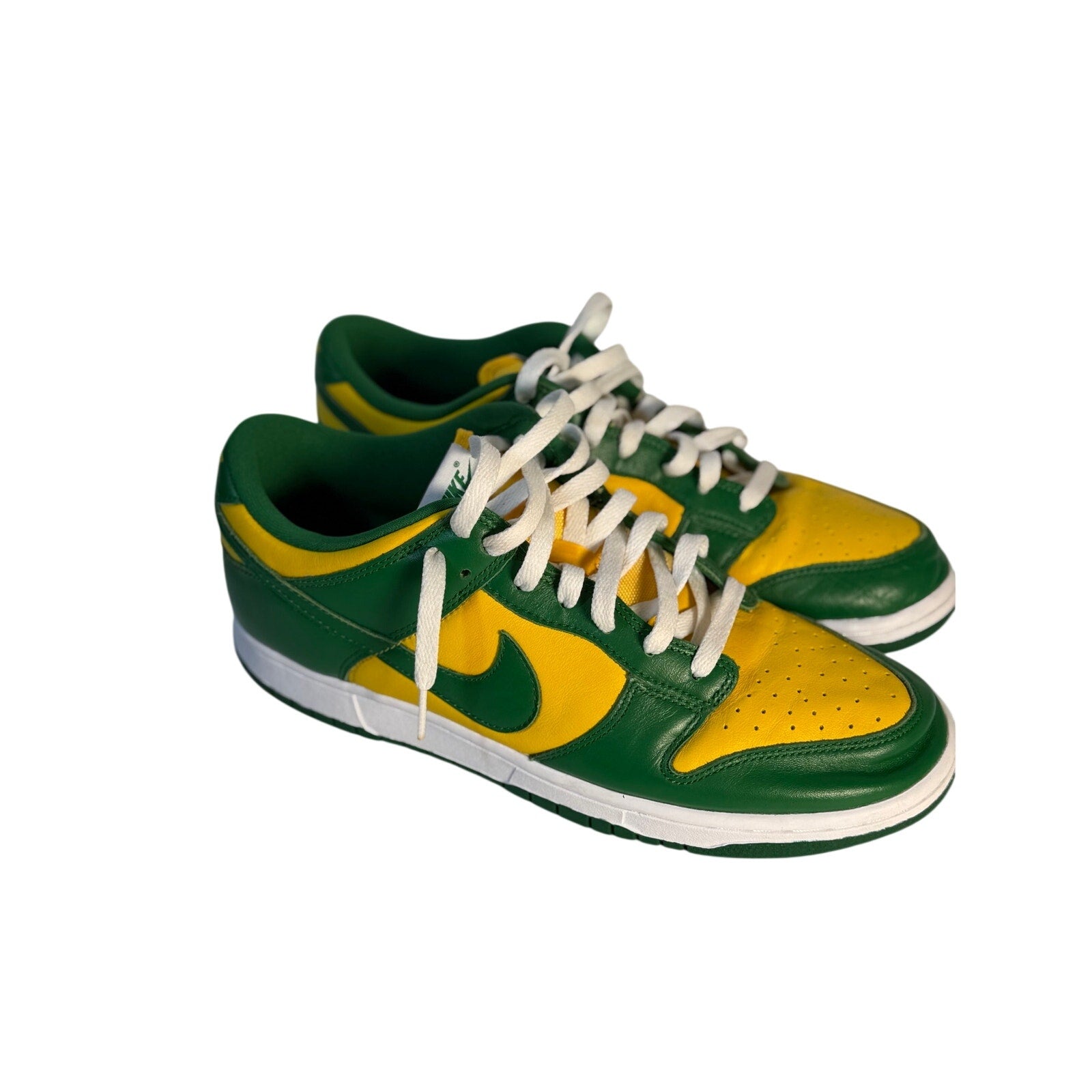 Nike Dunk Low Brazil green and yellow leather sneakers for men, US size 11, featuring a classic low-top design.