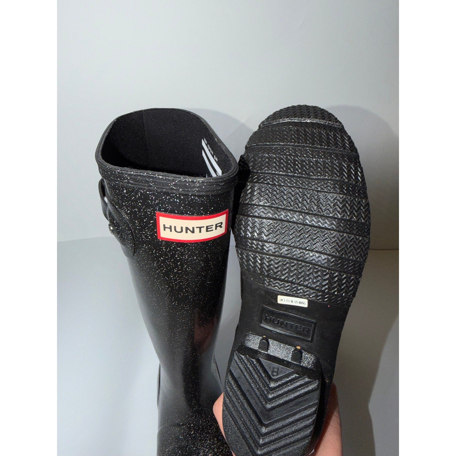 Hunter Girls Starcloud Glitter Tall Rain Boots – Black – US Girls Size 4B/5G