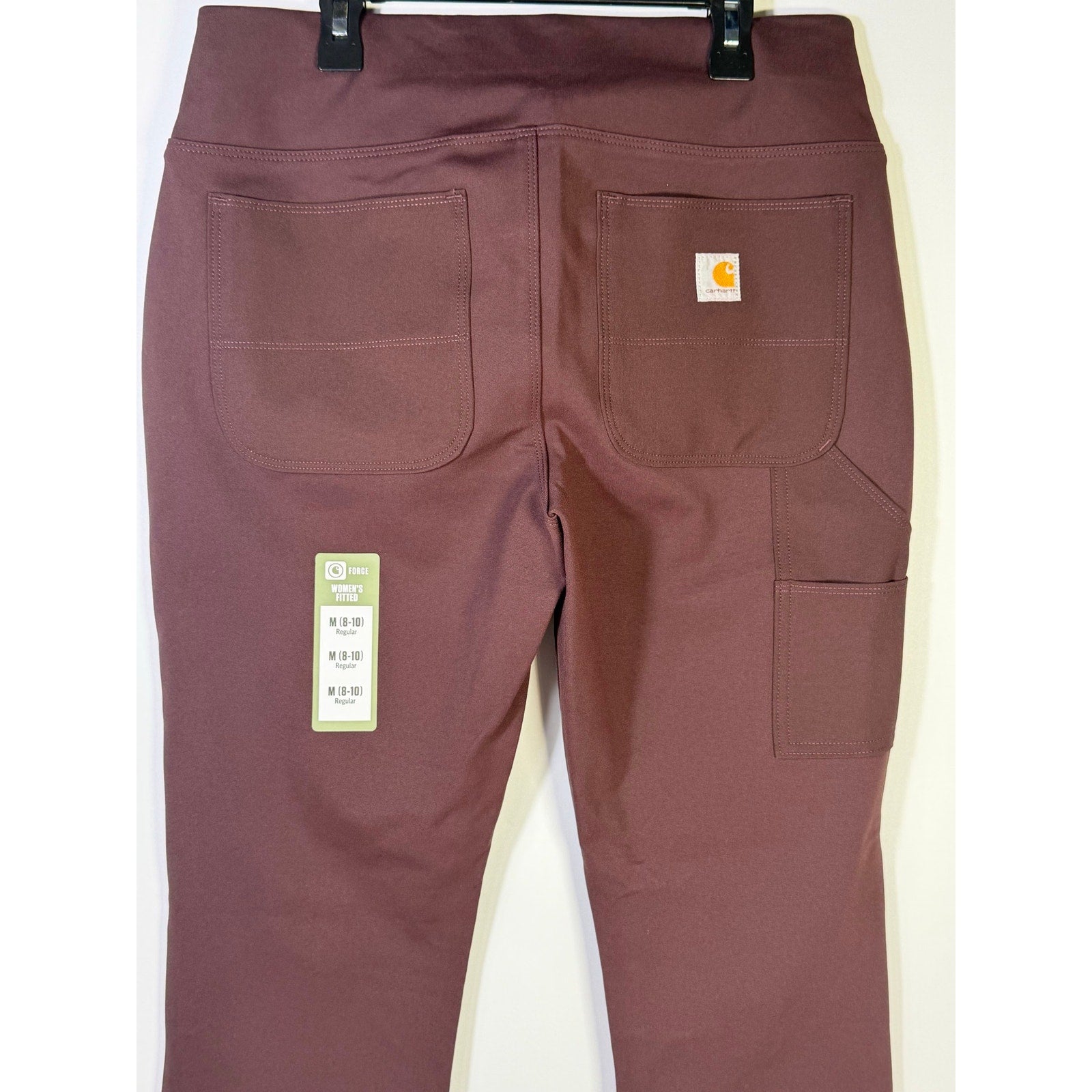 Carhartt Force women's fitted utility pants in size M 8-10, regular fit, brown, new, showcasing the durable workwear design.