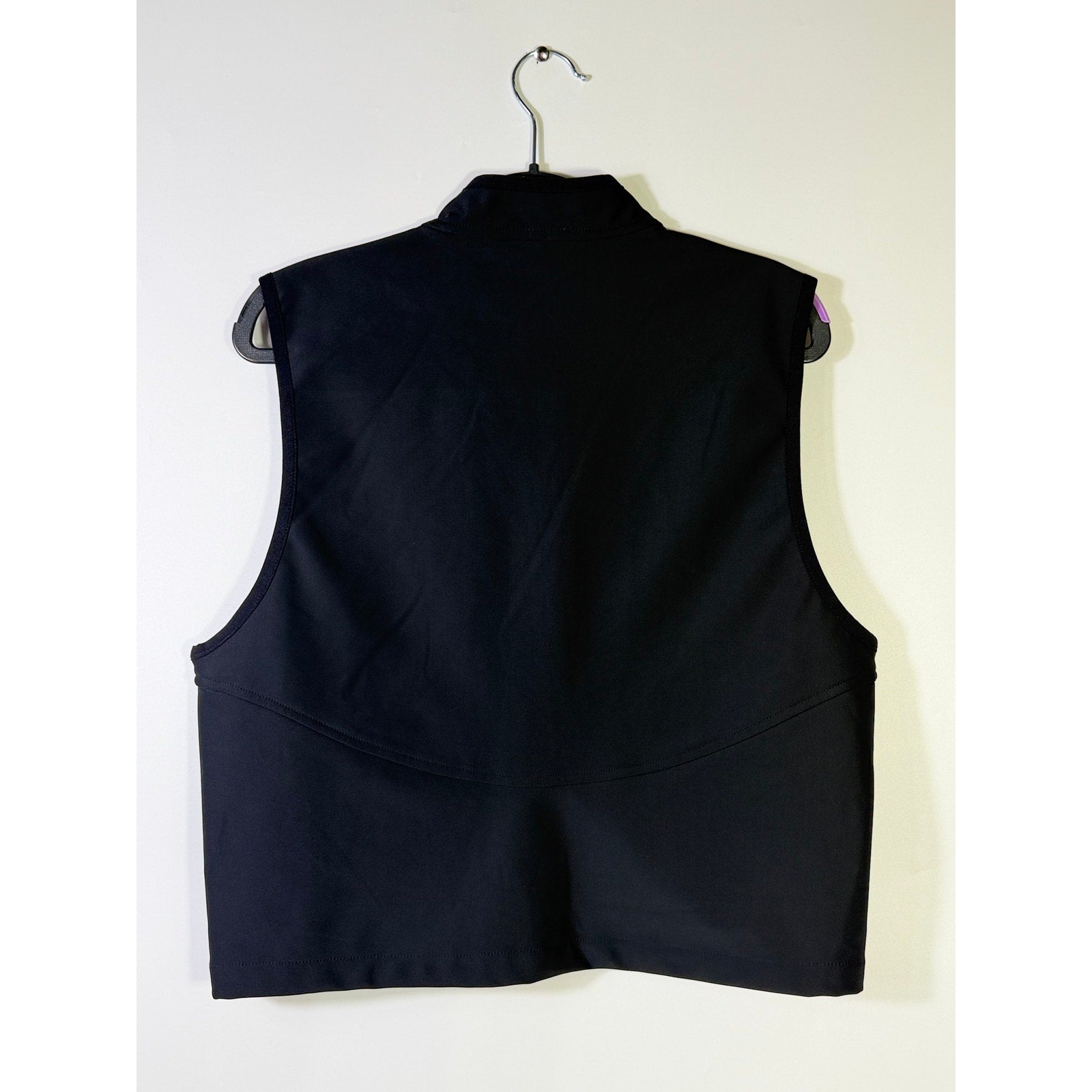 Black Bad Birdie men's softshell golf vest with full zip, size medium, showing front view with sleek black on black design.
