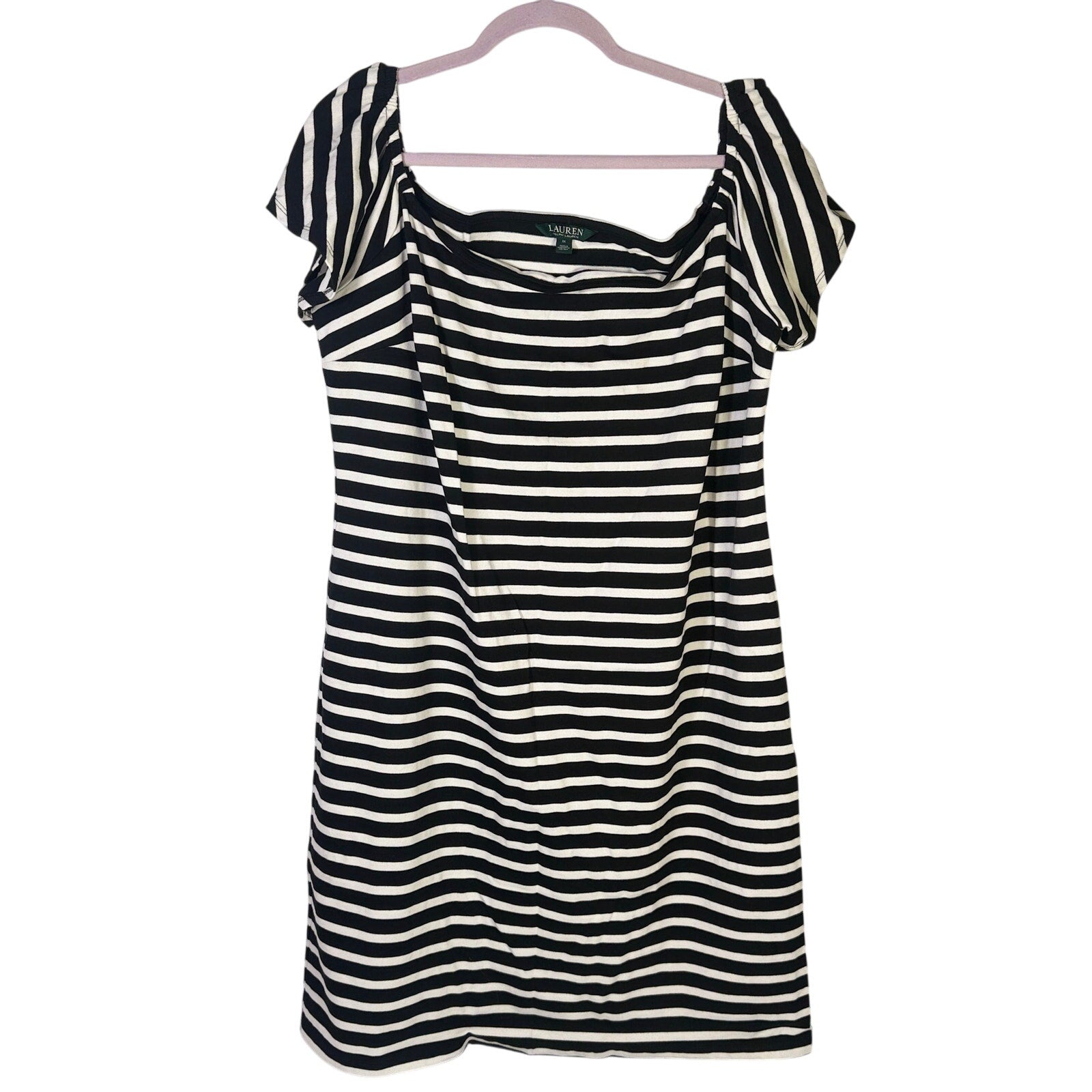 Black and white striped women's flutter sleeve dress by Polo Ralph Lauren, size 1X, featuring a stylish and comfortable fit.