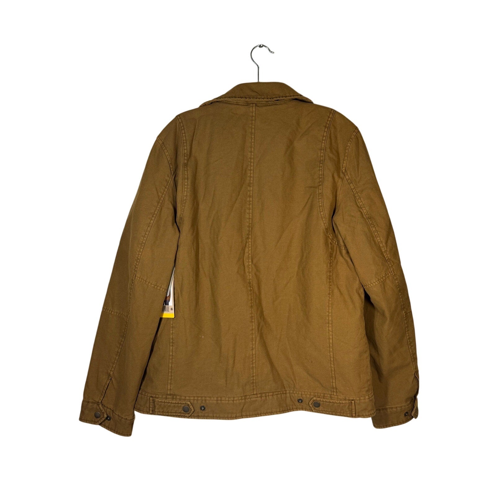 Levi’s men's tan canvas quilted utility field jacket in size medium, showing front view with quilted details and utility pockets.