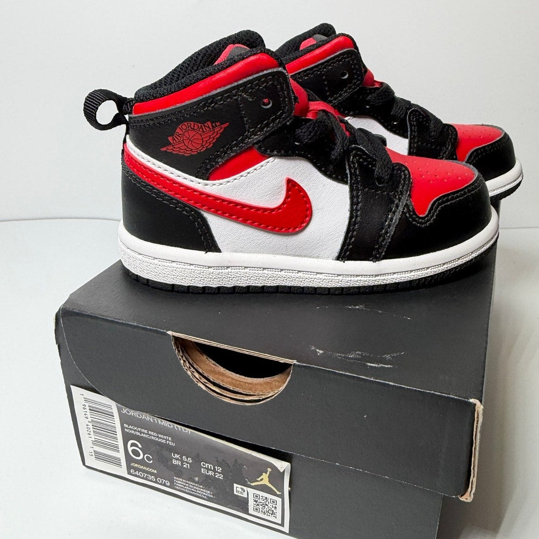 Nike Air Jordan 1 Mid Sneakers – Black/Fire Red – Toddler Size 6C