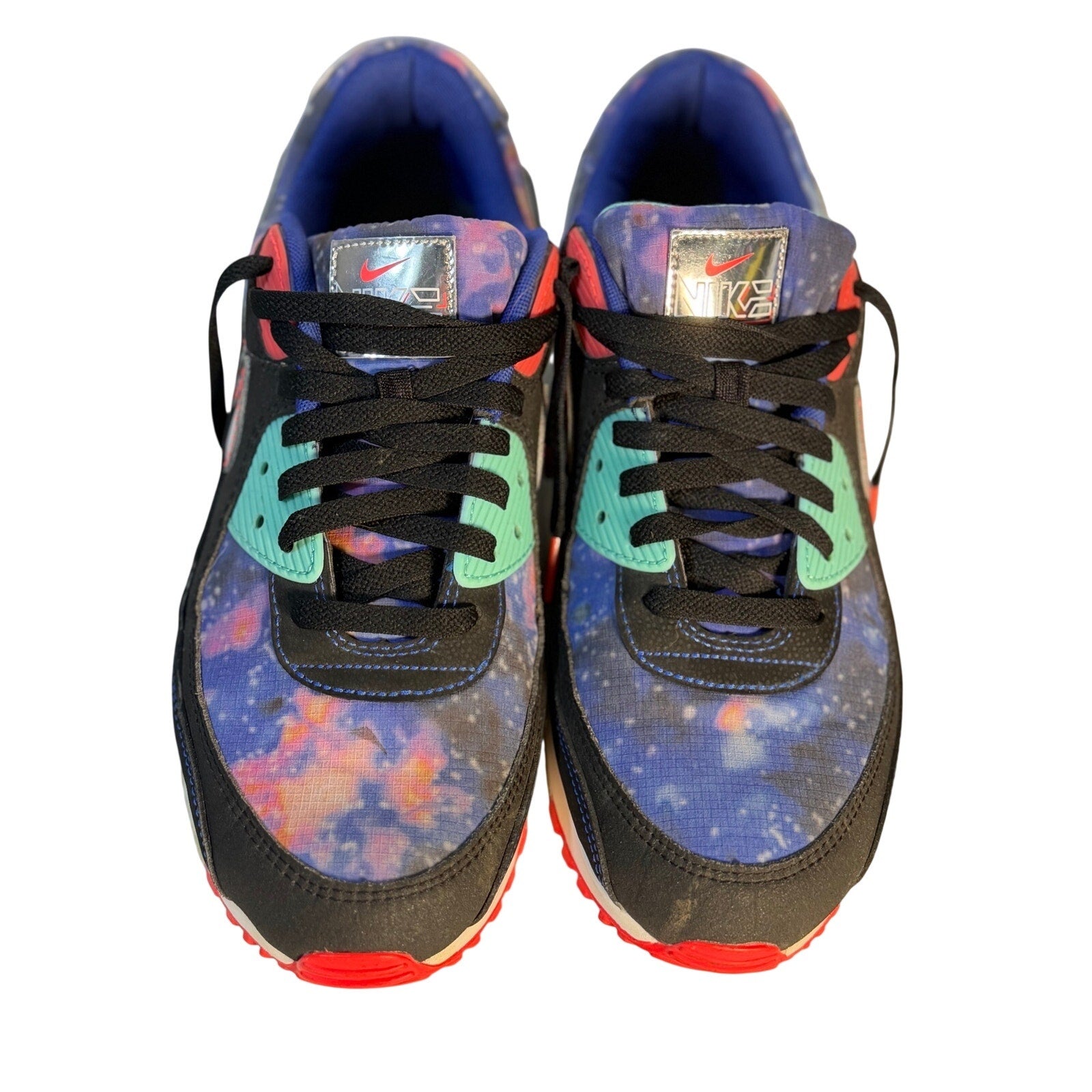 Nike Air Max 90 QS Galaxy sneakers for men, US 11.5, featuring space-themed design with visible Air Max cushioning and stylish details.