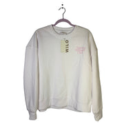 WILO The Label sports and wellness crewneck sweatshirt in white and pink, medium size, front view, new with tags.