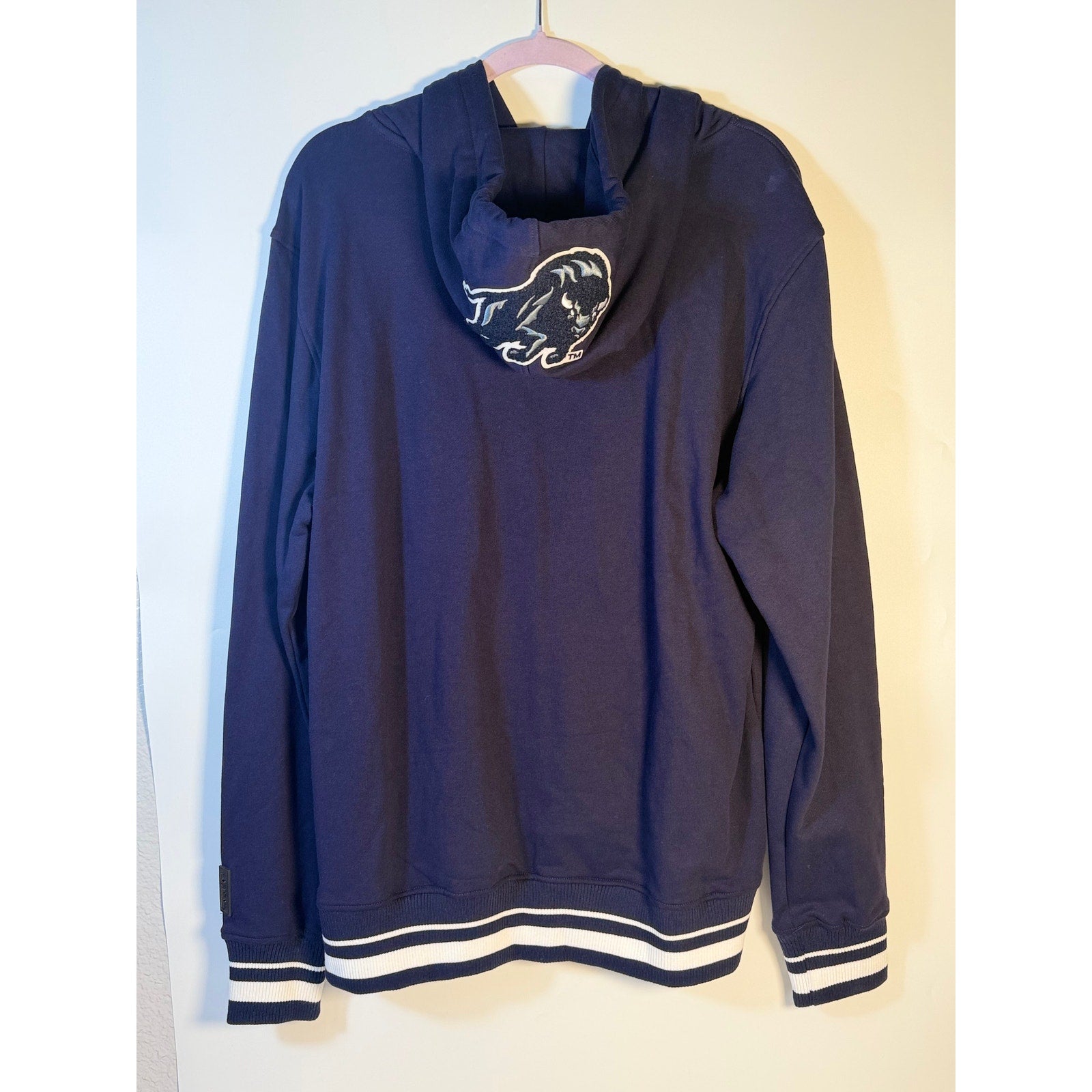 Campus Crew Howard University Bison navy men's pullover hoodie, front view showing logo and comfortable fabric.
