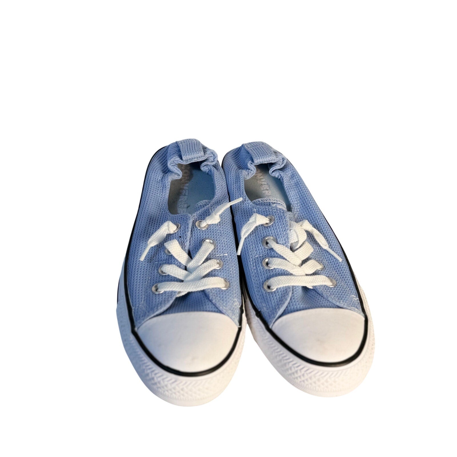 Light blue Converse Chuck Taylor All Star Shoreline slip-on sneakers for women, size 9, made of canvas.
