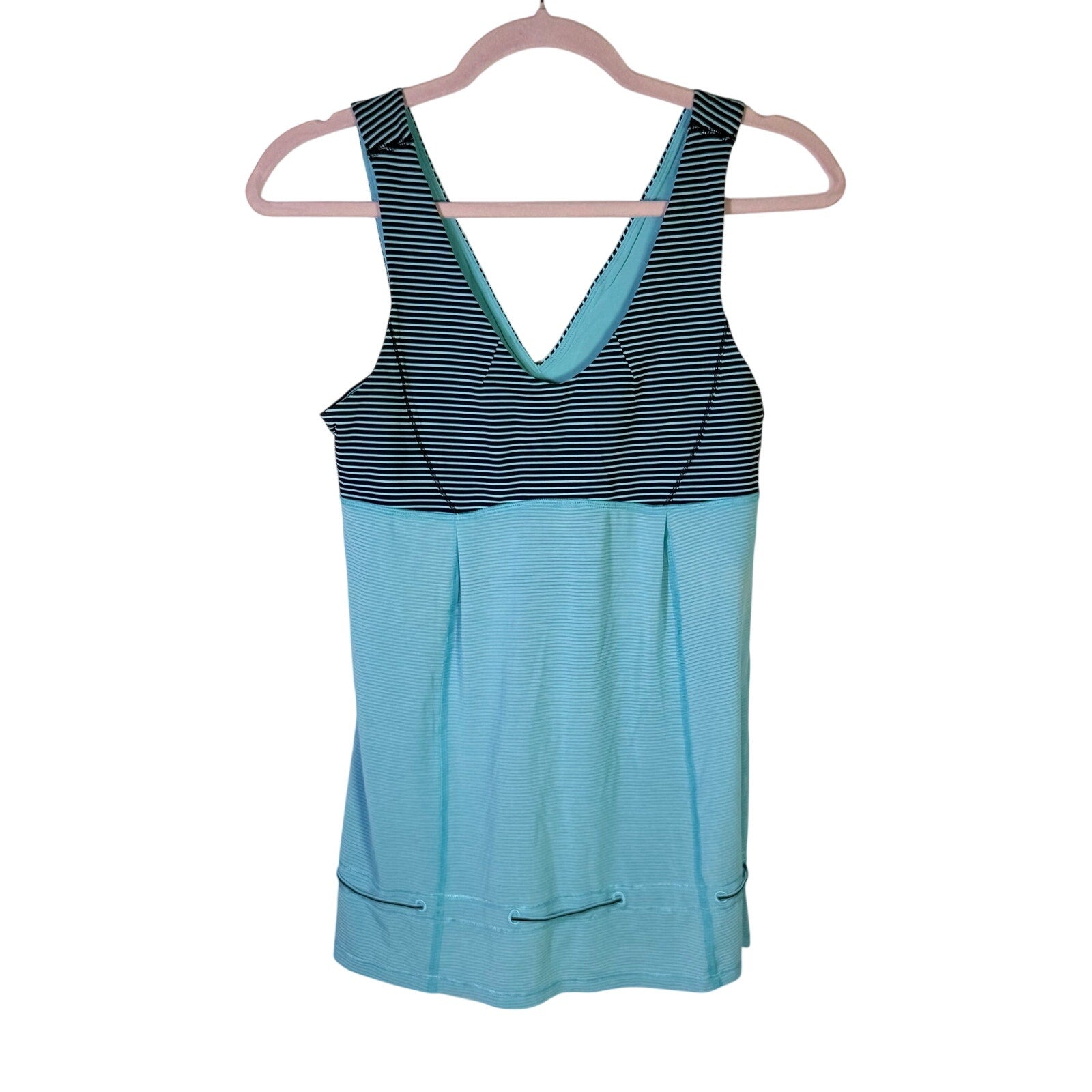 Lululemon Women’s Size 6 Blue Striped V-Neck Athletic Tank Top Drawcord
