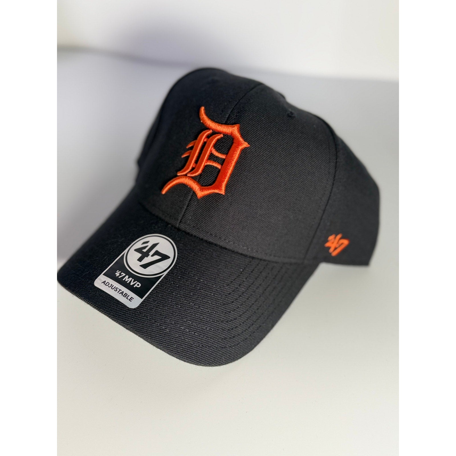 '47 Detroit Tigers MVP adjustable black and orange logo cap with a curved brim, OSFM fit, and team emblem on the front.
