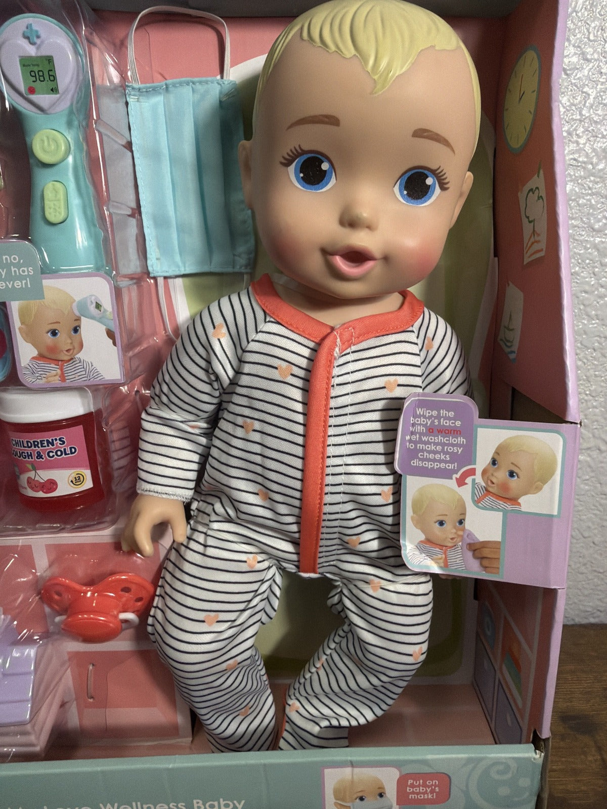 Be My Baby wellness baby doll play set with 14-inch doll and 11 accessories, suitable for children ages 2 and up.