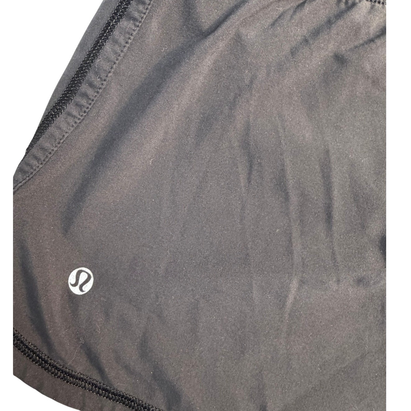 Lululemon women's black running shorts with zip back pocket, size 8, lightweight athletic shorts for running or active wear.