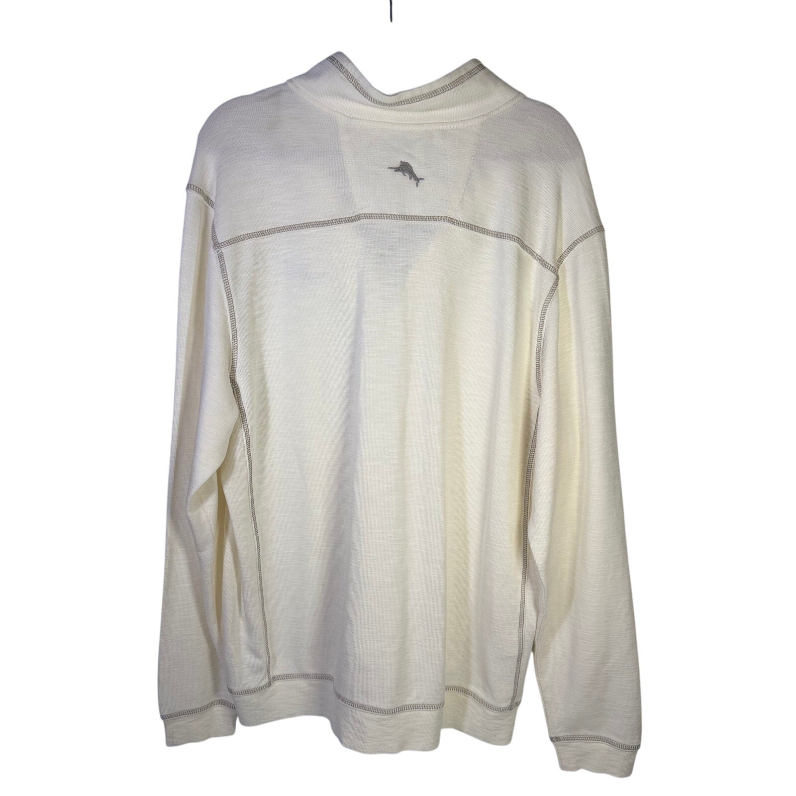 Tommy Bahama Miami Dolphins NFL Tobago Bay half-zip sweatshirt for men, XL size, white color, with Dolphins logo and front zipper.
