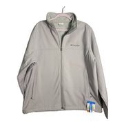 Men's Columbia Bowen Lake II Softshell Jacket in light gray, front view showing lightweight, durable outdoor jacket for men XL.
