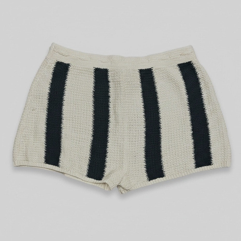 Cream and black striped cotton linen knit shorts for women by Polo Ralph Lauren, size XL, shown laid flat.