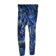 Blue abstract print lululemon women’s high-rise full-length leggings, size 4, with a fitted stretch design.