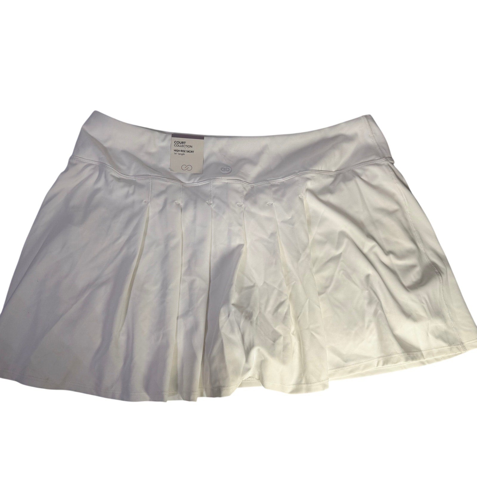 CALIA Women's white high-rise court collection skort, 14-inch length, size XL, tennis or athletic skirt with built-in shorts