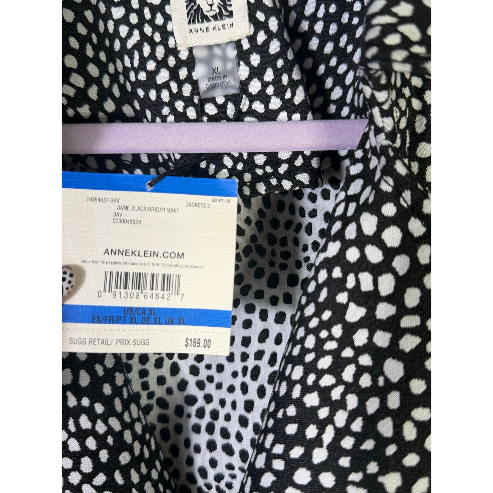 Anne Klein women's black and white animal print blazer jacket, size XL, stylish and tailored for a sophisticated look.