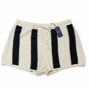 Cream and black striped cotton linen shorts for women by Polo Ralph Lauren, featuring a comfortable knit design, size XL.