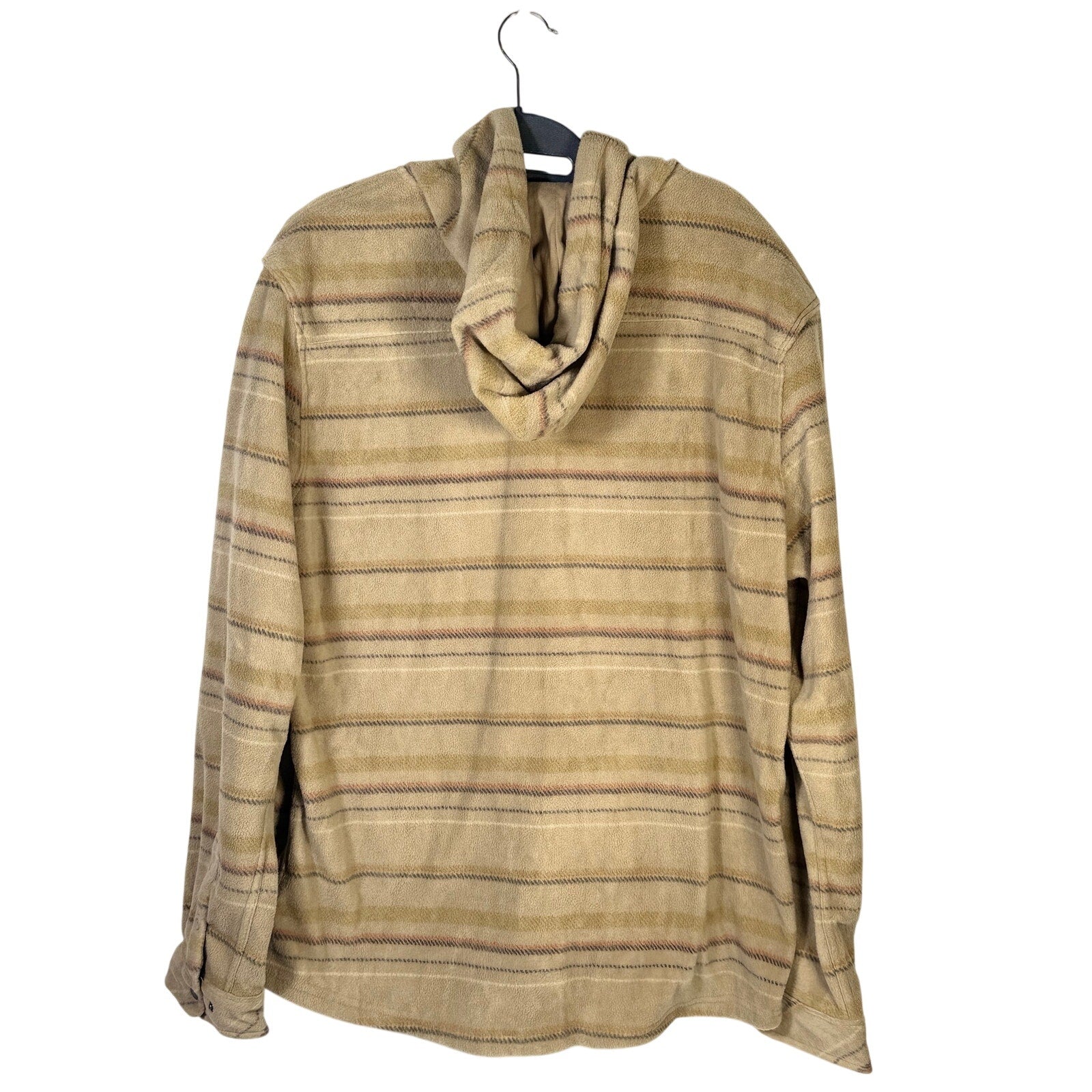 O'Neill men's beige Canyon Hooded Superfleece shirt jacket hoodie, front view showing soft fleece fabric and hood, size XL.