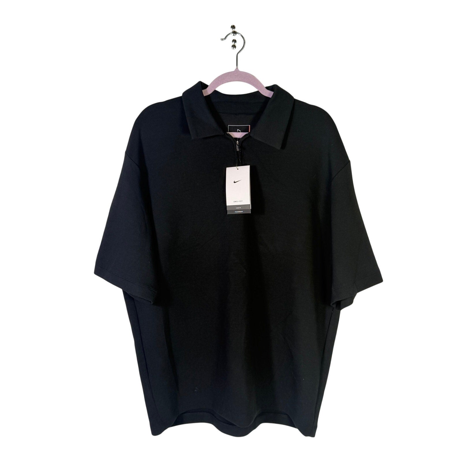 Nike Dri-FIT men's black 1/4 zip golf polo shirt, size L, short sleeve, lightweight athletic polo, new with tags.