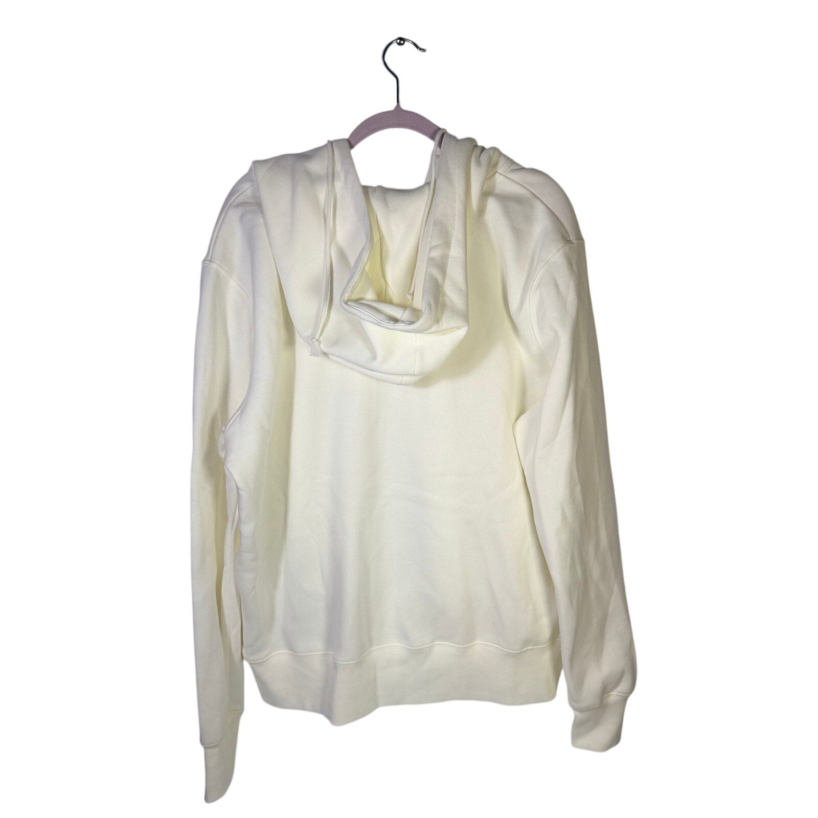 Nike Sportswear women's full-zip hoodie in cream ivory, size XXL with swoosh logo, shown on a hanger.