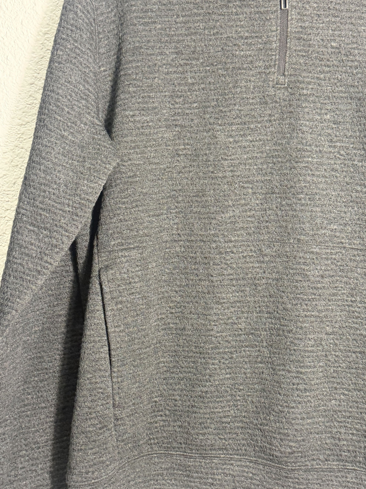 Men’s VRST Recharge Lunar 1/4 Zip Pullover in Heather Charcoal Gray, large, showcasing the soft fabric and casual fit.